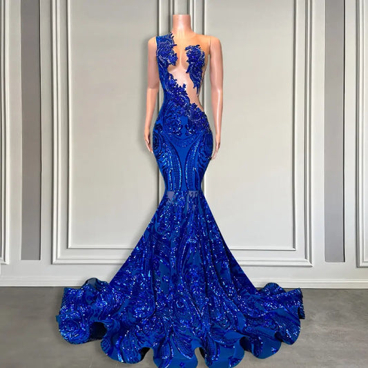 Royal Blue Glitz Pomp Sparkly Lace Sequined  Razzmatazz Gala Dress