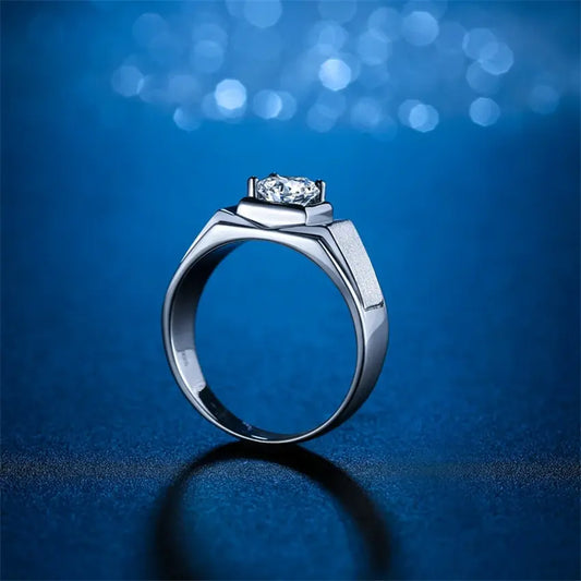 Japhran Mossi Frosted Blue Moissanite Diamond Ring
