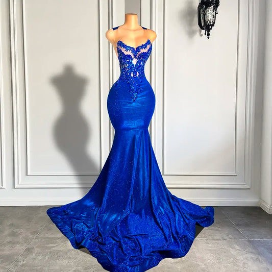 Saadia Ophren Royal Blue Long Luxury Beaded Embroidery Gown