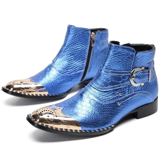 Japhran Mossi Blue Python Snakeskin Ankle Boots